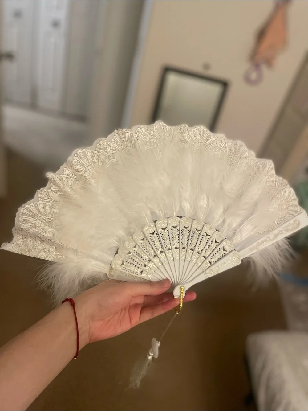 Coach White Feather Lace Hand Fan - Women Bags Hair Accessories